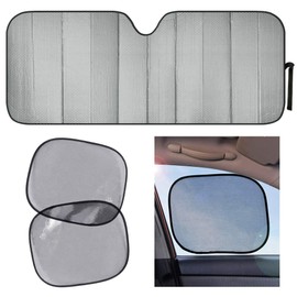 Front Windshield Shade with Static Cling Shade-Jumbo Accordion Folding Auto Sunshade for Car Truck SUV-Blocks UV Rays Sun Visor Protector-Keeps Your Vehicle Cool-66 x 27 Inch (Gray)