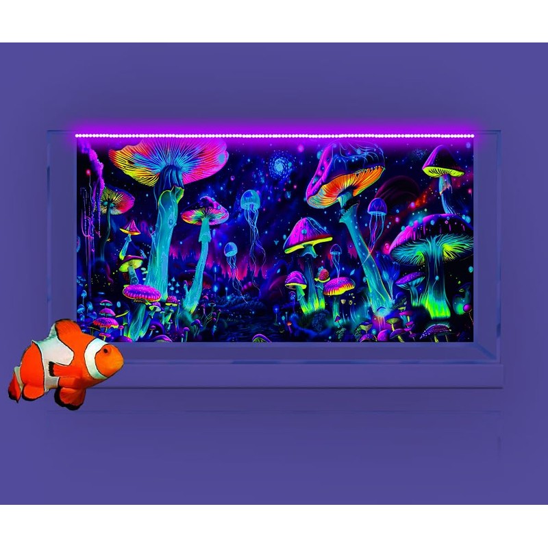 Dtekoj 48X18IN Blacklight Aquarium Background UV Reactive Mushroom Background Starry