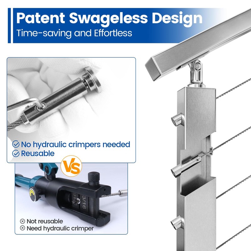 [Patent] Muzata 10 Pack 1/8" Swageless Invisible Cable Railing Kit