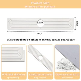 Kitchen Sink Splash Guard, Faucet Mat for Kitchen Sink, Diatom Mud Drying Mat 40x10cm, Tap Drying Mat, Stone Draining Mat for Kitchen Counter and Bathroom, Aesthetic Water Absorbing Stone Tray