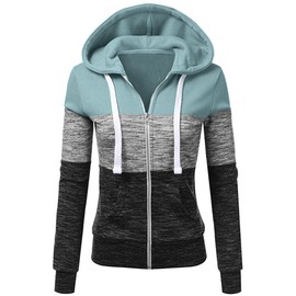 Newbestyle Hoodies for Women Color Block Hooded Sweatshirt Basic Zip-Up Jersey Jacket Long Sleeve Top with Pockets Plus Size B-Blue Green/Black X-Large