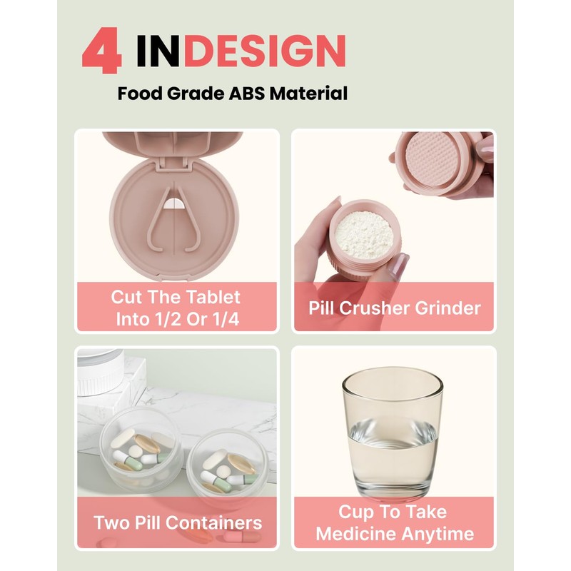 COMTAR 4-in-1 Pill Cutter with Crusher, Storage & Cups -