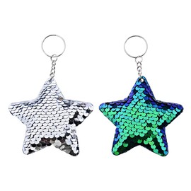 Vintage Sequins Stars Keychain Accessories Y2k Silver Star Keychains for Women Girls Beach Lover Birthday Gifts for Friends Large Star Bag Charms for Handbags Beach Bag Bling Disco Party Favors 2 Pcs