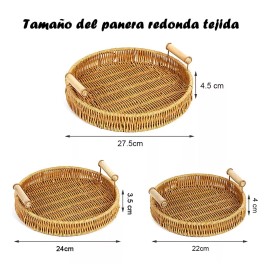 generic Bandeja Canastas De Mimbre Redonda Cestas Pan Con Asa 3pzs