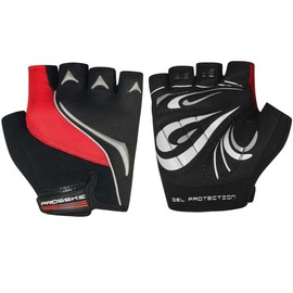 Prosske VENTUM Cycling Gloves with Gel Insert, Cycling Gloves, Half Finger Fitness, Non-Slip, Breathable, Black/Red, L