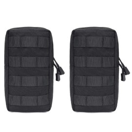 Azarxis Molle Pouch, Mini Accessories, DEC Pouch, Utility Pouch, Tactical Molle System, Waist Pouch, Airsoft Pouch, Climbing, Survival Game, Exploration, Camping, Outdoor, Set of 2 (Black - 2 Pieces)