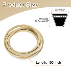 sourcing map 5LK1500 Cord Belt Grey, 5/8" x 150" Lawn and Garden Aramid V-Belt for Mower Deck