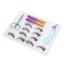 Kit de 5 Pares de Pestañas Postizas Magnéticas Pestañas Postizas Magnéticas Negras sin Pegamento con Delineador de Ojos para Mujer