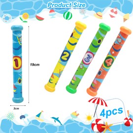 Jiuhao Diving Toys for Kids, 4 Pcs Summer Fun Swimming Pool Dive Toy Sticks, Underwater Training Toys Diving Games Children's Gifts (Diving Number Stick)
