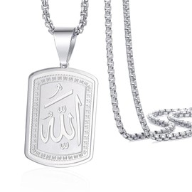 VASSAGO Allah Medallion Pendant Necklace Islamic Allah Symbol Necklace Stainless Steel Islamic Muslim Religious Charm Jewelry Gift for Women Men (Silver Allah Necklace)