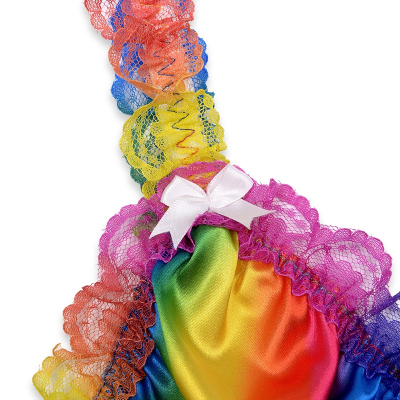 Satini Sissy Frilly Lace Fitted Satin Bralette (Rainbow, S)