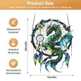 Dragon Dreamcatcher Suncatcher, Mystical Dragon Acrylic Ornament Stained Glass Effect Window Hanging Colourful Fantasy Sun Catchers for Indoor Outdoor Windows Garden Home Decor