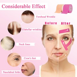 NELLHOMY 2 Rolls of Kinesiotapes Face, 2 cm x 5 m Tapes for Face, Face Lifting Tape, Kinesiology Tape, Face Tightening Tape, Anti Wrinkle Plaster, Myofascial Face Tightening Tape, Pink