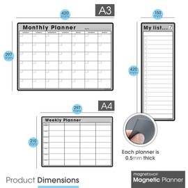 TMS #1 Magnetic Whiteboard Planner Pack/Custom Dry Erase Set | Weekly Planner, My List, Monthly Calendar, 4 Dry Erase Marker Pens, Eraser (Grey, Bundle 1)