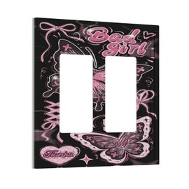 Xuejiaku Decorative Outlet Covers Pink Butterfly Laces Bad Girls 2 Gang Wall Plate Cover Double Rocker Decora Light Switch Covers Plate Jumbo Dual Electrical GFCI Switch Plate Cover for Bedroom Decor