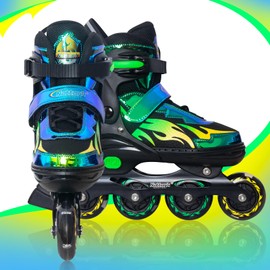 Nattork Adjustable Inline Skates for Kids and Teens, Indoor and Outdoor Blades Roller Skates with 8 Light Up Wheels for Boys Girls Aged 4-8, Adult Women Beginners Aurora Green