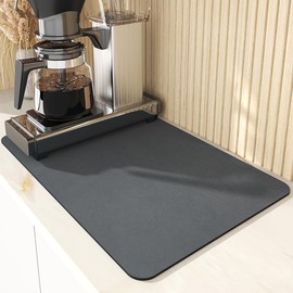 Coffee Mat 15.7*19.7 Inch, 2PCS 50*40cm Dish Drying Mat for Kitchen Counter Coffee-Bar, Stain Hiding Rubber Backed Absorbent Mat Pad, Dark Grey