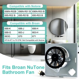 Hipoilk S97012026 Bathroom Fan Motor Assembly for Broan 688-K 688-J 688-H 663G, Nutone 695-R02 B 695-R03 B 696N-R02B 696N-R01 B Exhaust Fan Replacement Motor