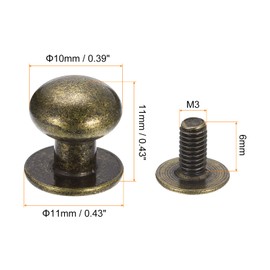 uxcell 10mm Ball Head Stud Rivets Screw Back, 20Pack Round Head Button Nipple Rivet for DIY Leather Craft Handbag Belt, Bronze Tone