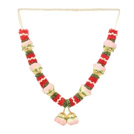 Artificial Mala Rose Flowers Ribbon Garland Haar Mala for Idol-Mala for God Jewellery Statues Accessories Pooja Sringar Articles Ornament for Indian Traditional Festival Ganesha Decor(Size:-10")(Red)