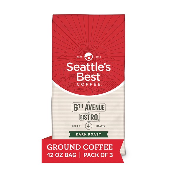 Seattle's Best Coffee 6th Avenue Bistro Dark Roast Ground Coffee | 12 Ounce Bags (Pack of 3)