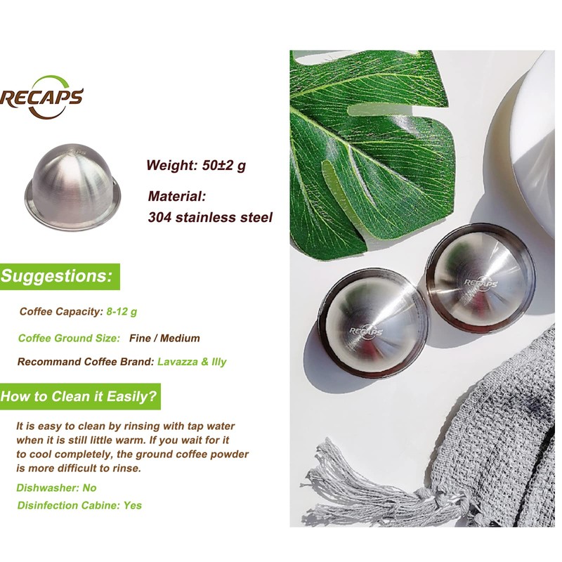 RECAPS Only 1 Stainless Steel Refillable Filter Reusable Pod Compatible