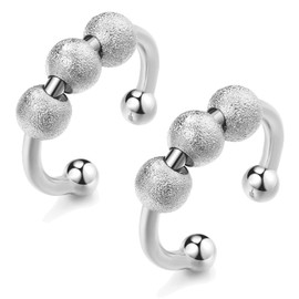 2PCS Anxiety Fidget Ring for Women Spinner Rings Silver Anxiety Spinner Ring for Relief Mood Ring Jewelry Gifts