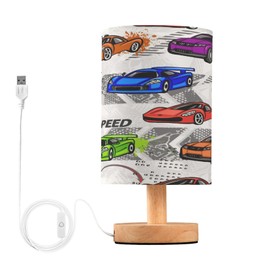 Color Sports Race Car Table Lamp for Bedroom Bedside Lamp Desk Lamps Cylinder Nightstand Lamp for Living Room Office Decor