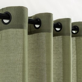 VOILYBIRD Sage Green Linen Curtains 90 Inch Length 2 Panels for Living Room, Semi Sheer Linen Drapes Black Grommet Basketweave Texture Curtains, 52”W x 90”L