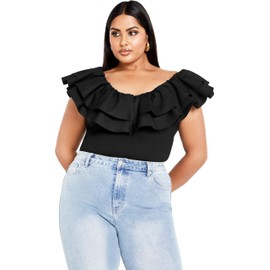 CITY CHIC Plus Size Bodysuit, Frill Shoulder Bodysuit