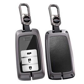 HIBEYO 2/3/4 Button Key Fob Cover Compatible with Honda Acura RLX MDX CDX TLX-L NSX RDX Accessories Alloy Leather Key Shell Smart Key Case with Keychains-Short Keychian Black