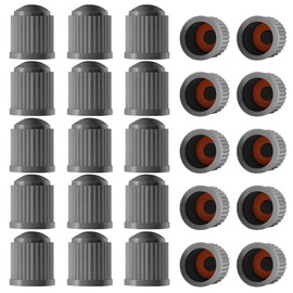 KITUREK Tire Valve Dust Covers, Automotive Tire Valve Stem Caps with O Rubber Ring, Car Air Caps Stem Covers, Universal Plastic Tire Caps for Bicycles, Cars, Trucks and Motorcycles (Grey, 25PCS)