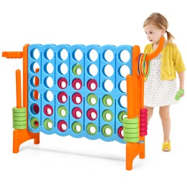 AKUSTIK Giant 4-to-Score Game Set, 4 in A Row Jumbo with Basketball Hoop Ring Toss Holders, 4 in 1 Kids Indoor Outdoor Backyard Games Family Party