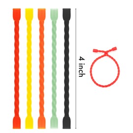 Gesipor 10 PCS 4-Inch Silicone Cable Ties - Reusable Rubber Twist Ties Bendable Cable Ties for Bundling and Holding, All Purpose Cord Tie for Indoor and Outdoor (5 Colors)