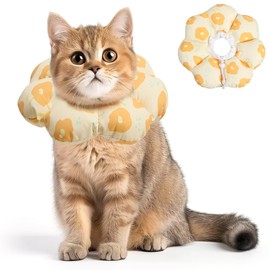 ComSaf Cat Cone Collar Soft - Cat Cones to Stop Licking e Collar for Cats After Surgery, Elizabethan Collar for Cats Kitten Recovery, Comfortable Soft e Collar Cone for Small Cats, Yellow Flowers, S