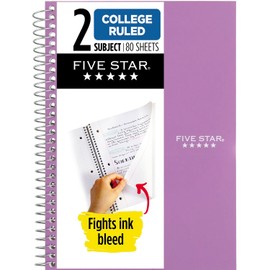 Five Star Spiral Notebook, 2 Subject, College Ruled, 9 1/2" x 6" 80 Sheets, Amethyst Purple (840029CF1-ECM)