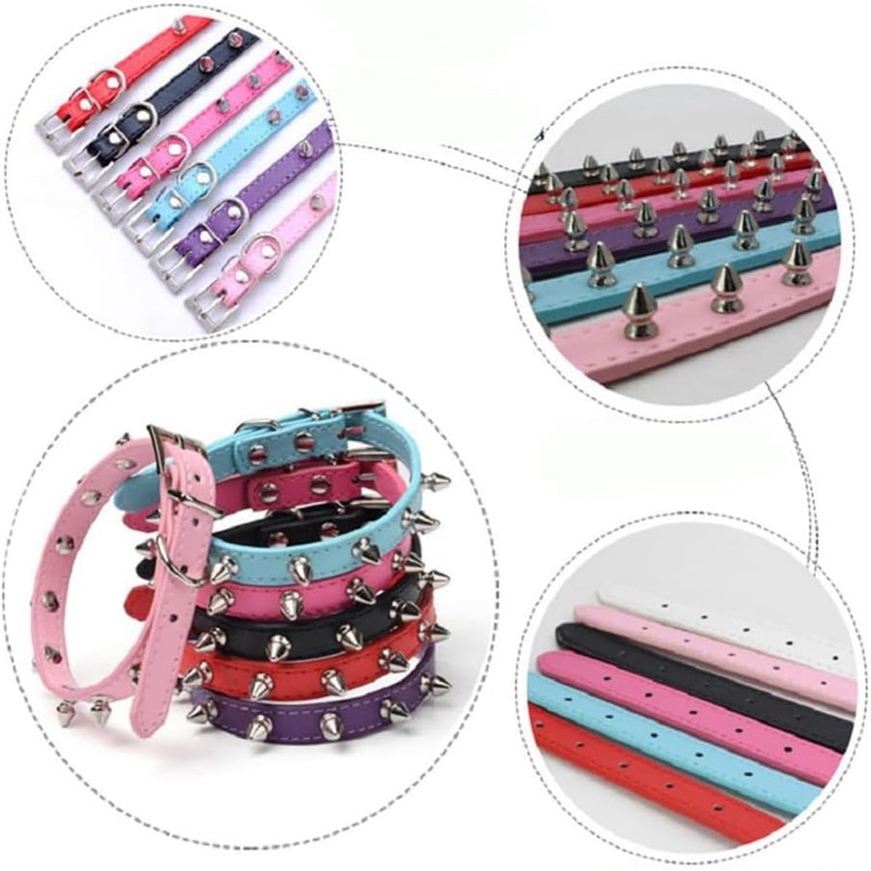Serijoars Spiked Dog Collar Spiky Cat Collar PU Leather Adjustable