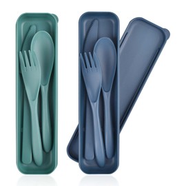 Travel Cutlery Set with Case, Portable Cutlery Set, Reusable Plastic Forks, Spoons, Tableware, Camping Cutlery Set for Travel, Picnic, Outdoor, Office, School, Lunch Box or Daily Use