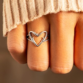 STORYJEWELLERY Thumb Rings for Women, 925 Sterling Silver Boho Rings, Minimalist Silver Heart Love Ring, Promise Ring, Gifts for Her, Size 12