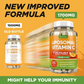 DACHA Natural Liposomal Vitamin C - 1700mg, 200 Capsules, Immune System & Collagen Booster, High Absorption Fat Soluble VIT C, Buffered, Skin Vitamins, Vegeterian, Vegan