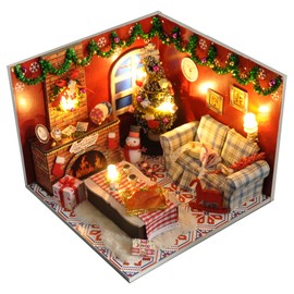Flever Dollhouse Miniature DIY House Kit Creative Room with Furniture and Glass Cover for Romantic Artwork Gift(Dreamlink of Christmas)