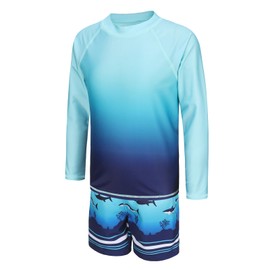 Moon Tree Boys Two Piece Rash Guard Swimsuits Set Kids Long Sleeve Sunsuits Swimwear Set Blue Ocean Gradient Size 8/6-8 Years