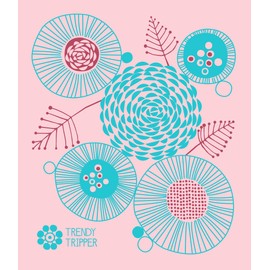 Trendy Tripper Jenn Ski Reusable Swedish Dishcloths/Sponge Cloth MID-CENTURY MODERN ABSTRACT Designs Set of 4 (4-Pk MCM Floral Turquoise/Red)