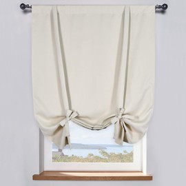 Cortina de cenefa de amarre para oscurecer la habitación, color beige crema, cortina de esquina para ventana (42 pulgadas de ancho x 63 pulgadas de largo, 1 panel)