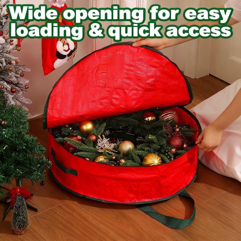 2 Pack 30" Wreath Storage Bags, Heavy Duty Christmas Wreath