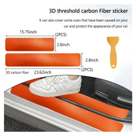 Dickno 4 PCS Car Door Sill Protector, 3D Carbon Fiber Auto Door Entry Edge Guard Protection Trim, Anti-Scratch Threshold Cover Strips, Sill Protection Sticker for Car SUV Truck (Orange)