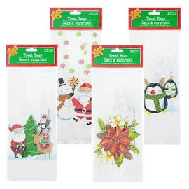 Christmas Cellophane Treat Bags with Ties, Large 5x3x11.5-in. 25-ct Each- Pack of 2