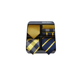 HISDERN Ties Set for Men Lot 3 PCS Tie Collection Extra Long Tie & Pocket Square Set 63 Inch XL Tie Pack Formal Elegantes Necktie Handkerchief