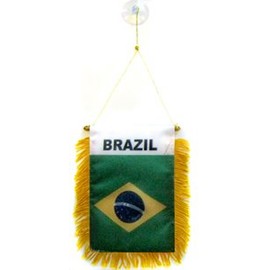 AZ FLAG Brazil Mini Banner 6'' x 4'' - Brazilian Pennant 15 x 10 cm - Mini Banners 4x6 inch Suction Cup Hanger
