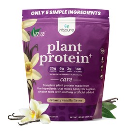 nbpure Vegan Pea Protein Powder, Vanilla – Lean Muscle + Hunger & Bloating Support for Women, Men, Kids – 25g Plant Protein Per Serving – No Artificial Sweeteners or Flavors, Gusset, 25 Servings